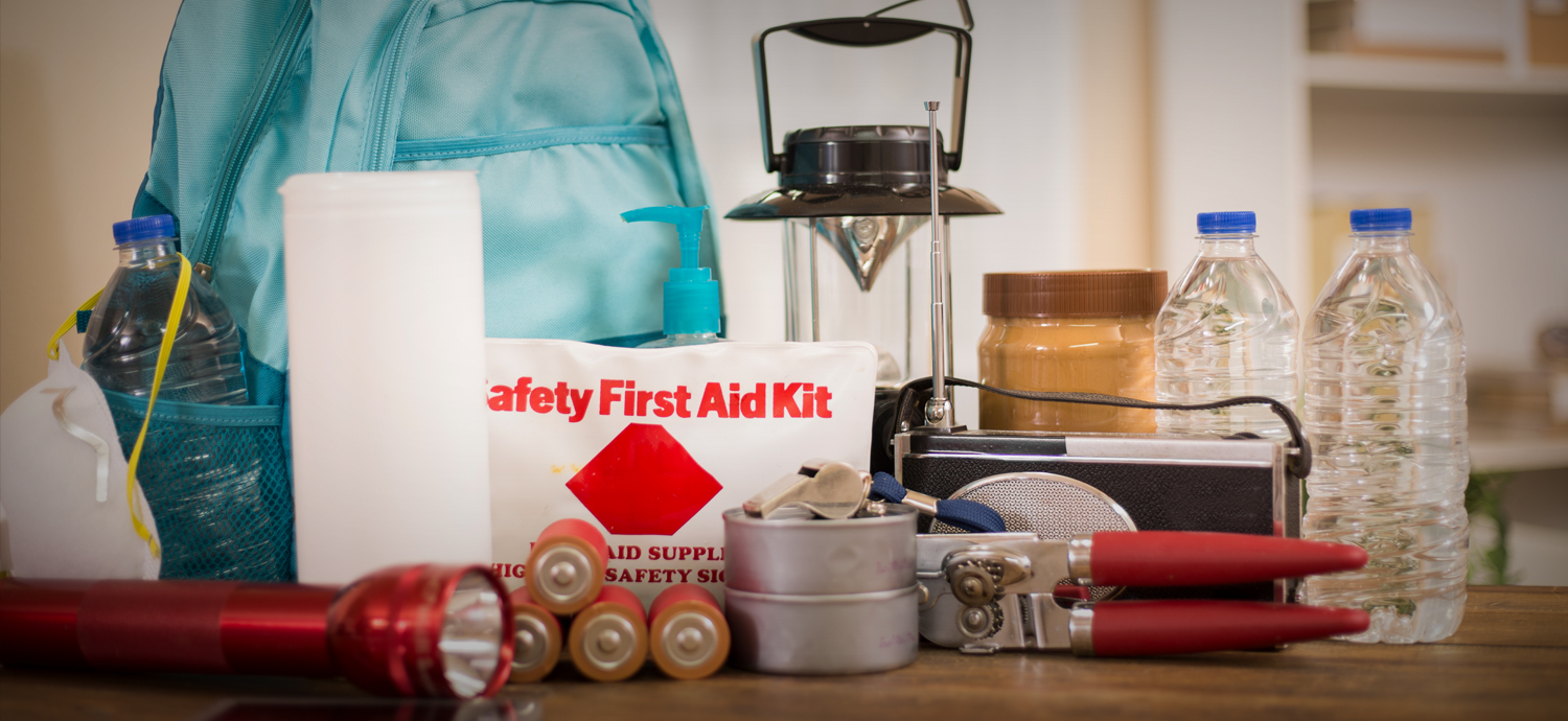 Hurricane preparedness items on table