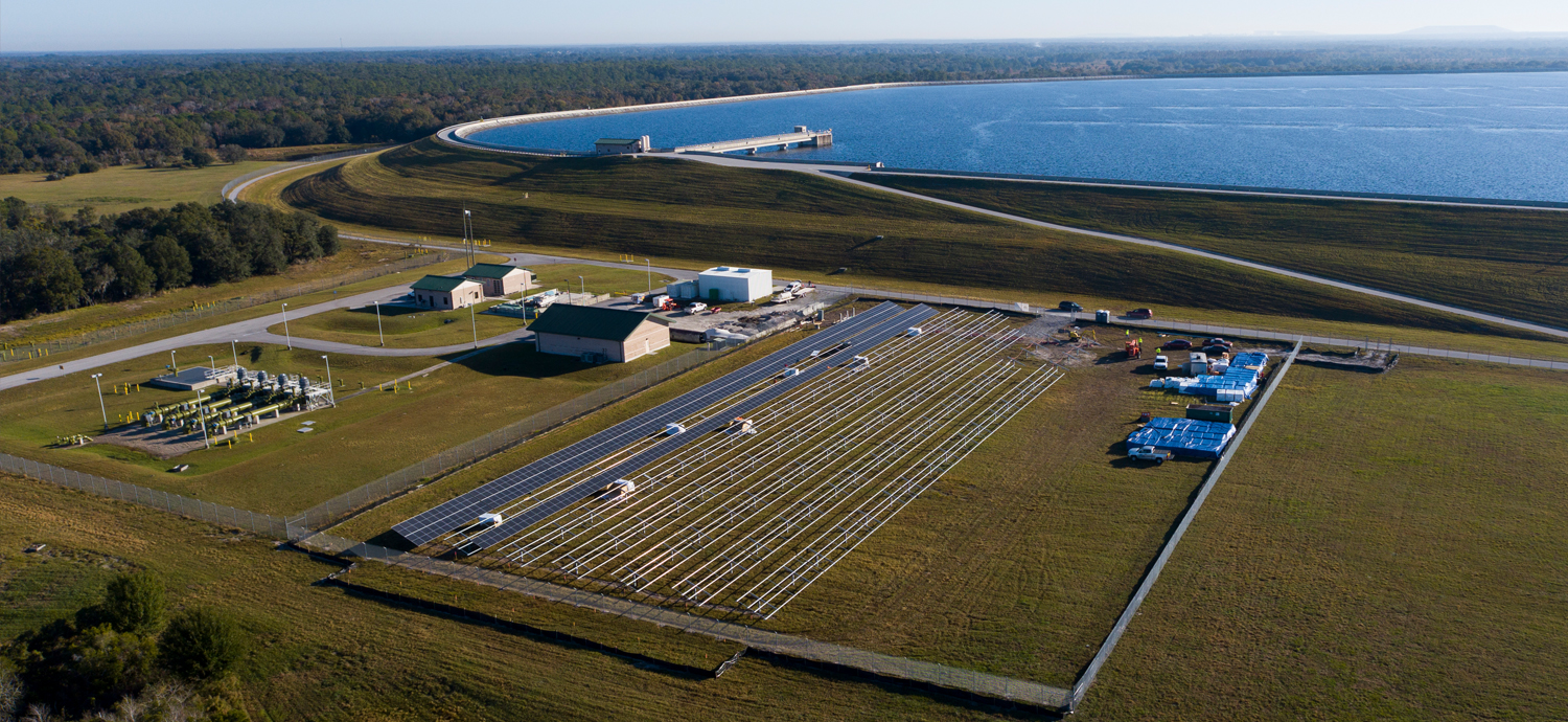 Aerial view of solar array installation