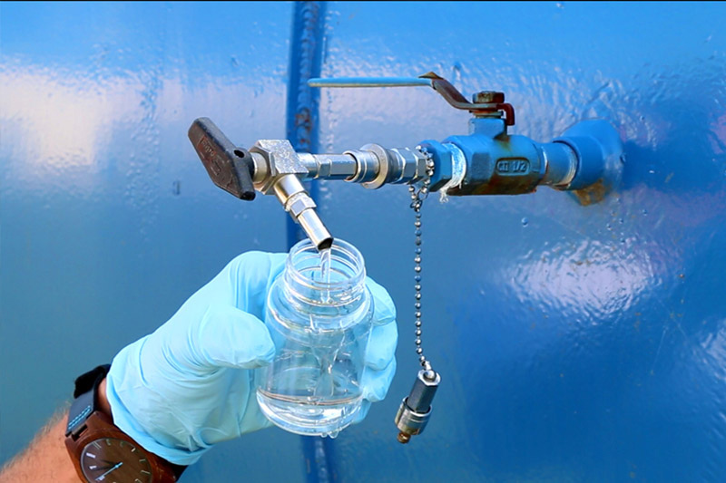 Taking water sample from finished water pipe