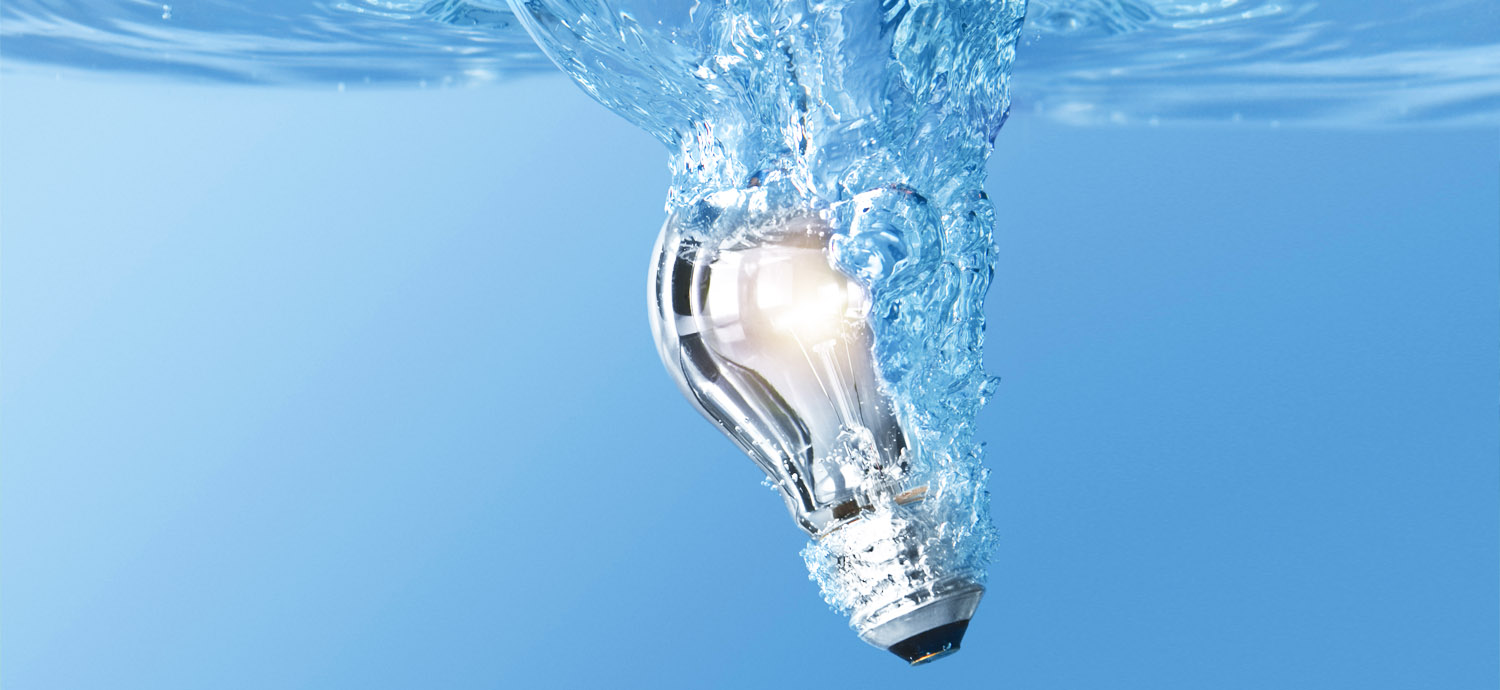 Lightbulb submerged in water