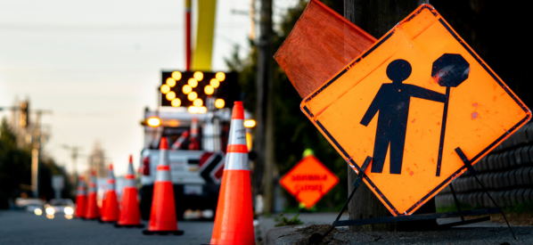 Lane closure signs and traffic cones